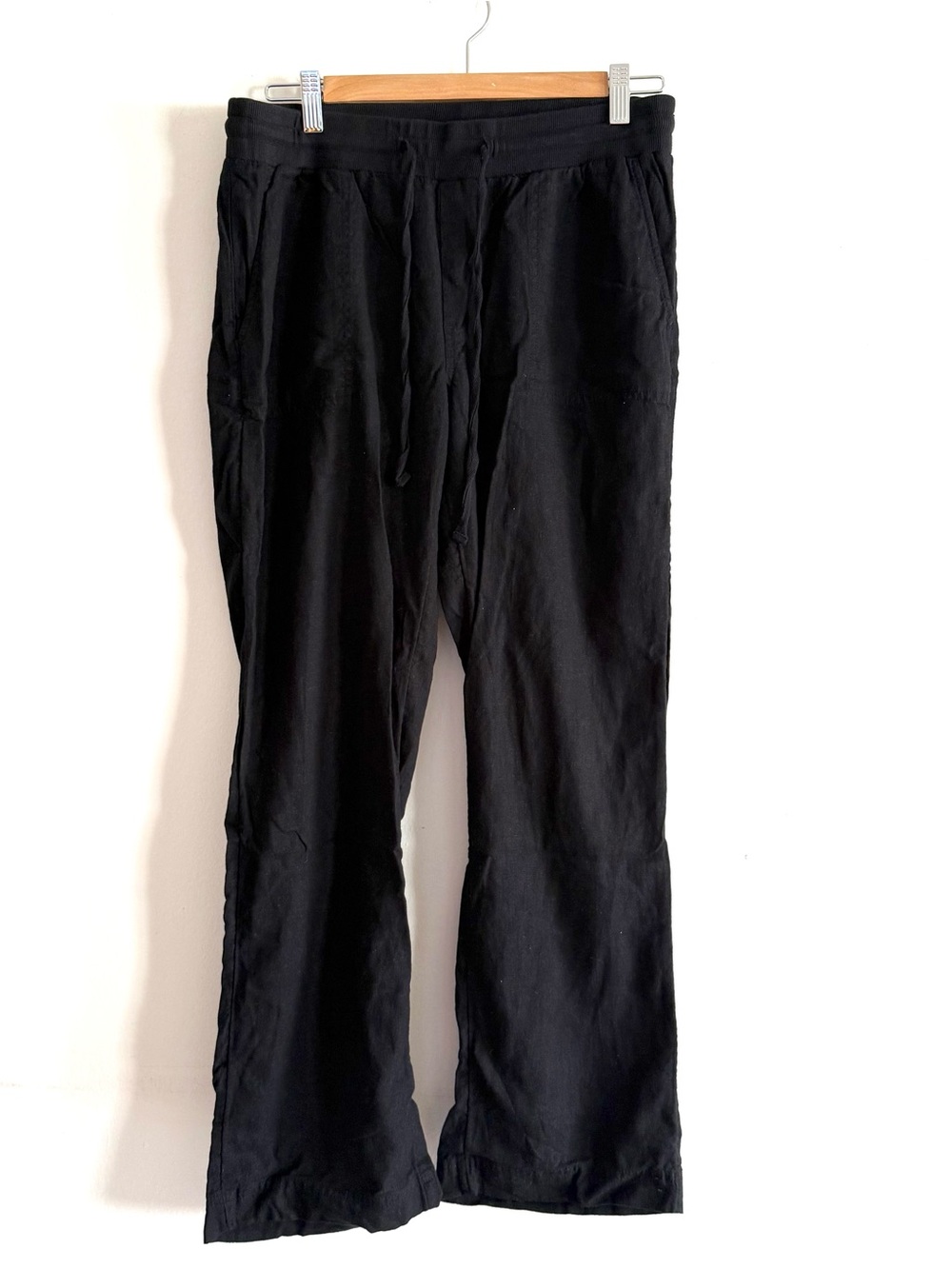 Black Linen Blend Drawstring Pants